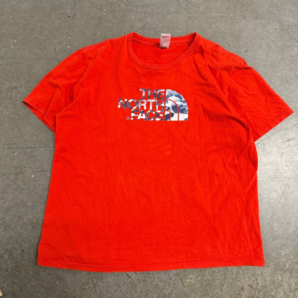 The North Face Mens Orange Camo Logo Graphic T-Shirt Size Large Short Sleeve